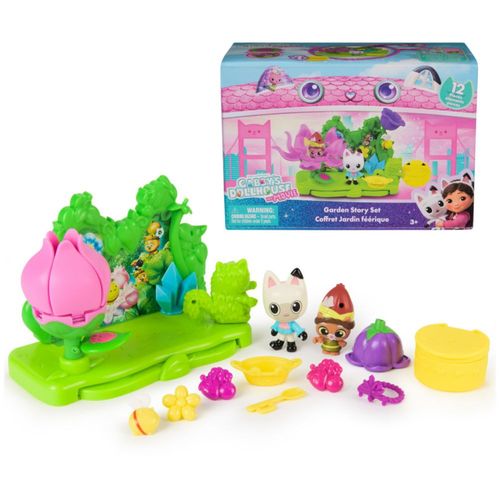 Casa de muñecas de Gabby: La película, set de cuentos de jardín, figuras de gnomos de Pandy Paws y Kitty y 9 accesorios para cas