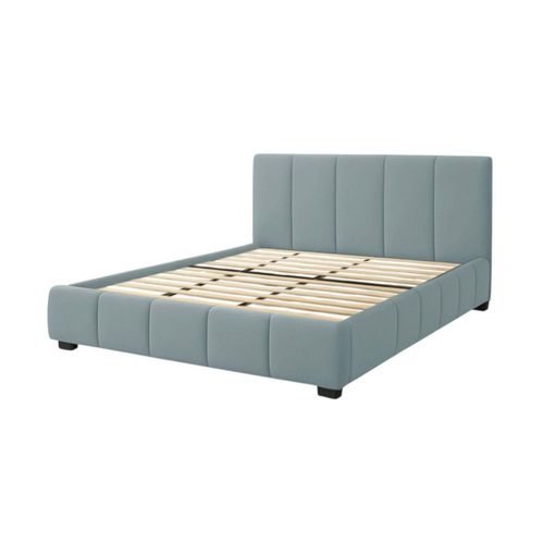 Ilios Innova | Base de Cama con Cabecera King Size y Sistema Hidráulico para Almacenamiento con Estructura de Madera con Tapizado en Lino color Azul.