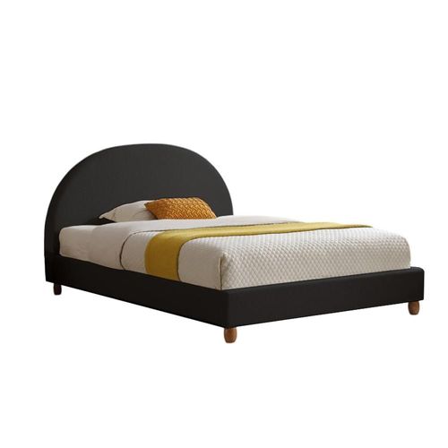 Ilios Innova | Base de Cama Matrimonial con Cabecera tipo Arco Tapizada en Lino. Diseño Moderno Minimalista en Color Negro.