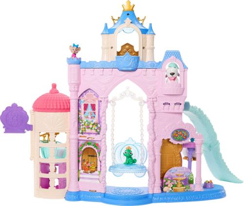Castillo de mascotas de las Princesas Disney de Mattel con 7 áreas de juego, 3 amigos animales, muebles y 17 accesorios, palacio