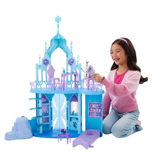Castillo de hielo de Elsa de Frozen, Mattel Disney, con figura de Olaf, 5 áreas de juego y 21 accesorios, más de 76 cm de altura