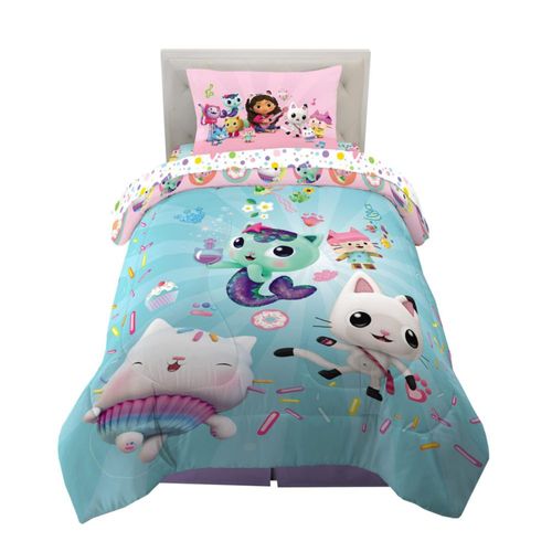 DreamWorks Gabby's Dollhouse - Juego de ropa de cama infantil con edredón y sábanas supersuaves, 4 piezas, tamaño individual, de