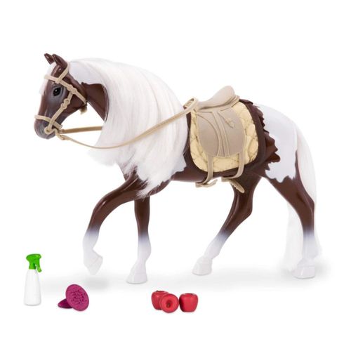 Lori – Caballo de juguete pinto blanco y marrón de 15 cm para minimuñeca – Animal y accesorios – Set de juego para niños – 3+ añ