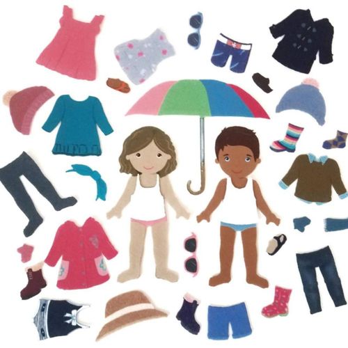 Mi historia de fieltro: Vísteme (56 piezas) - Clima | Muñecas de fieltro de 20 cm para niños | Diversidad de tonos de piel multi