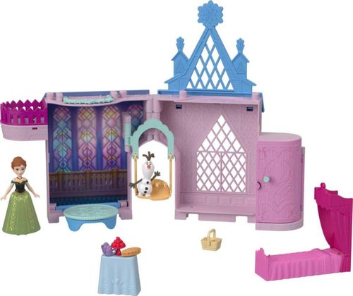 Juguetes de Frozen de Mattel Disney, casa de muñecas Anna, castillo apilable con muñeca pequeña, figura de Olaf y 7 muebles y ac