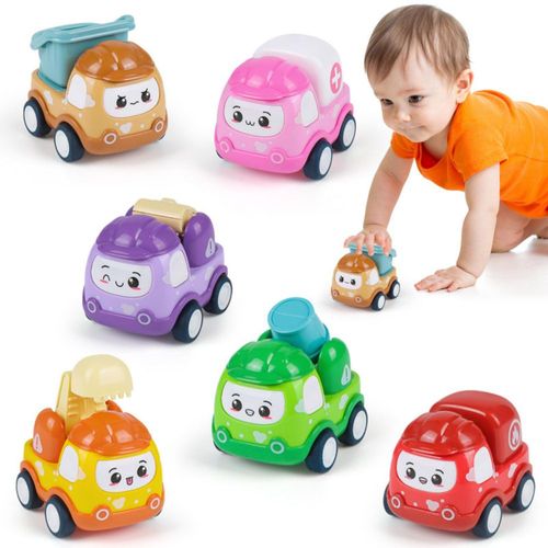 Minicoches de juguete para niños de 1 año, 6 juegos de camiones de tracción para niños de 1 a 3 años, vehículos de fricción para