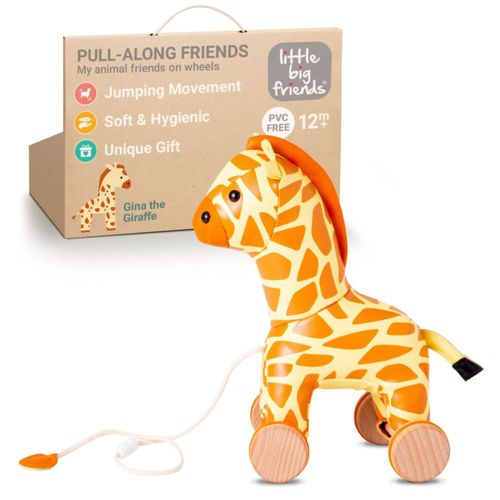 Jirafa de Little Big Friends para niños pequeños | Juguete clásico para caminar con cordón ajustable | Peluche fácil de limpiar