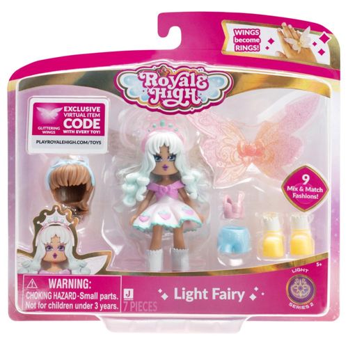 Muñeca de moda Hada de la Luz Royale High de 3" - 1 figura con 9 accesorios de moda - Código de artículo virtual incluido - Seri