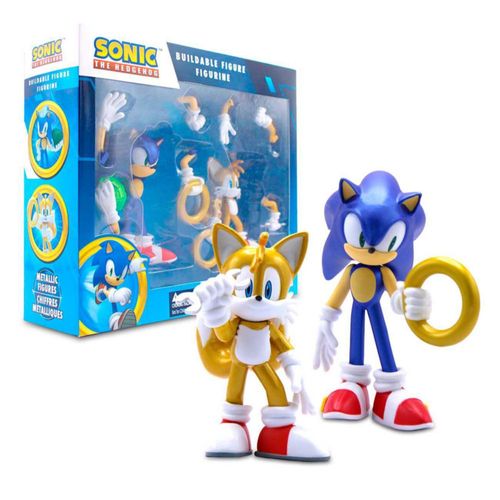 Figuras de acción oficiales de Sonic The Hedgehog Metallic Sonic y Tails de 4 pulgadas: para armar, brazos y accesorios intercam