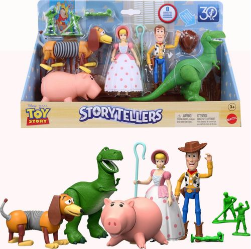Figuras de Mattel Disney Pixar Storytellers Pack, Toy Story (10 cm), Woody Rex, Slinky Dog, Hamm, Bo-Peep y 4 soldados.