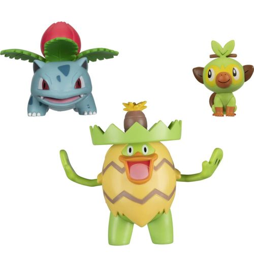 Pack de figuras de combate Pokémon de tipo planta: Ludicolo, Ivysaur y Grookey (11,5 cm, 7,6 cm y 5 cm) - Para fans de Pokémon i