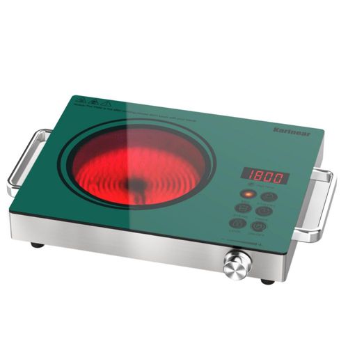 Estufa eléctrica portátil Karinear de 110 V y 1800 W con placa calefactora y asa, control remoto, quemador individual, quemador