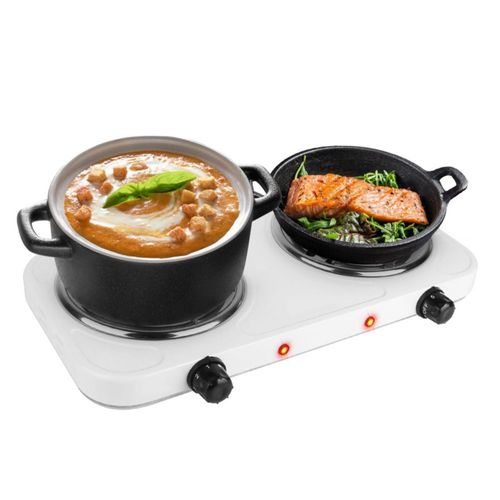 KOCASO - Estufa eléctrica portátil de 2000 W con quemador doble, placa calefactora de bobina, para encimera de RV, con patas de