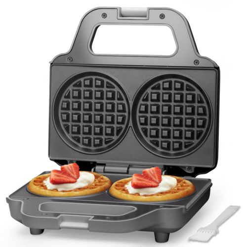 Mini waflera doble SugarWhisk de 4 pulgadas, ideal para waffles, chaffles keto, croquetas de patata y galletas, color gris.