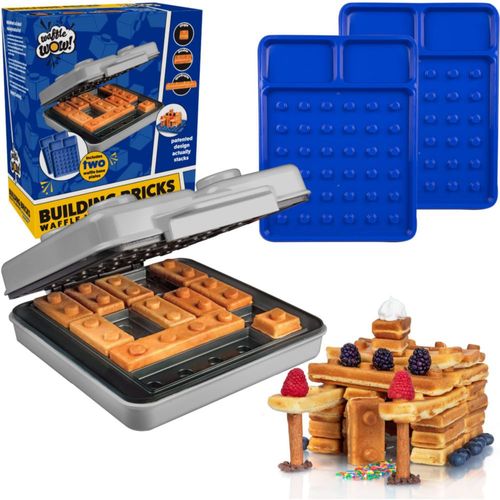 Máquina eléctrica para hacer waffles con ladrillos para construir - GRIS con 2 platos para comer - Cocina divertidos waffles con