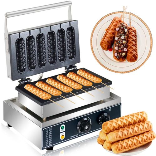 Máquina para hacer waffles de maíz para perros calientes, 1600 W, antiadherente para 6 rebanadas, de acero inoxidable, con contr