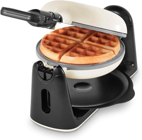 Waflera belga DASH Flip con revestimiento cerámico para waffles individuales de 2,5 cm de grosor – Crema