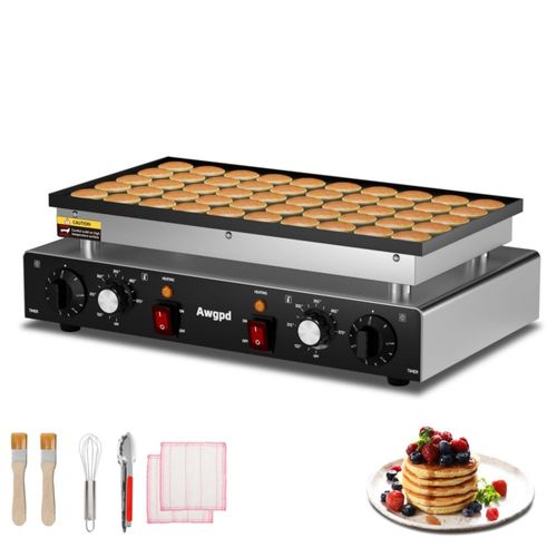 Mini máquina holandesa para hacer panqueques de 110 V, 50 unidades, 1700 W, antiadherente, eléctrica comercial, con 2 temporizad