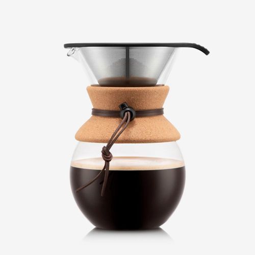 Cafetera de vertido Bodum de 940 ml, vidrio de borosilicato resistente a altas temperaturas con filtro de acero inoxidable reuti