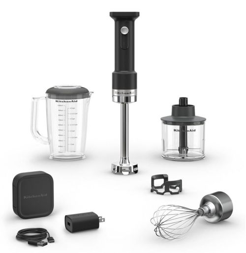 Batidora de mano inalámbrica KitchenAid Go con accesorios (batería incluida), KHBRV75, color negro mate