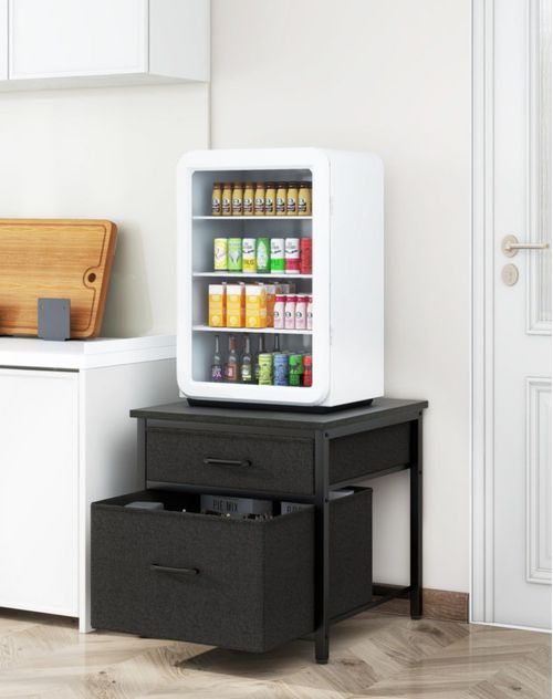 YMYNY - Mini refrigerador con espacio de almacenamiento, mueble con cajones de tela, mesa compacta resistente de 113 kg, estante