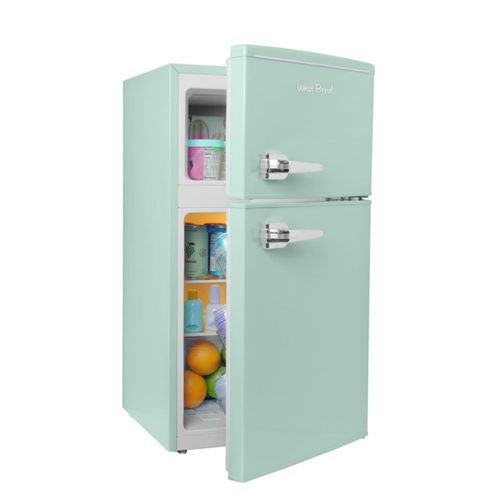 Mini refrigerador West Bend con congelador para dormitorio, oficina, bar o dormitorio. Refrigerador compacto retro con estantes