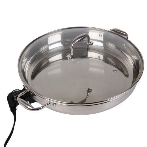Sartén eléctrica XL de 40 cm de CucinaPro: acero inoxidable 18/10 con tapa y asa de vidrio templado, redonda, con sonda de tempe