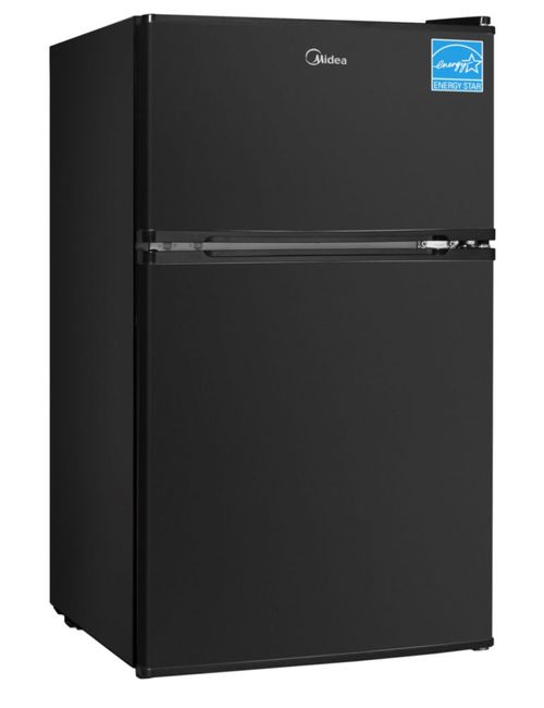 Midea WHD-113FB1 - Mini refrigerador de doble puerta con congelador para dormitorio, oficina o dormitorio, con estantes de vidri