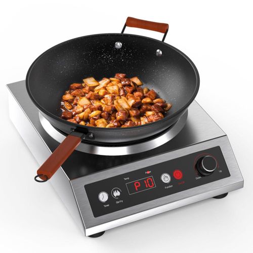 Wok de inducción VEXMAECY de 1800 W, wok eléctrico de acero inoxidable para uso doméstico y comercial, temperatura de 140 °F a 4