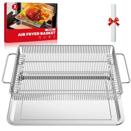 Cesta para freidora de aire para horno, cesta para freidora de aire y bandeja para hornear de acero inoxidable, rejilla para fre