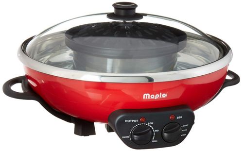 Olla eléctrica Maple Enjoy Suki Shabu con parrilla coreana - 2 en 1 - Control de temperatura independiente - Disfrute de la olla