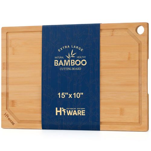 Tabla de cortar de bambú Hiware para cocina, resistente, de madera con ranura para jugos, 100 % bambú orgánico, preaceitada, 38