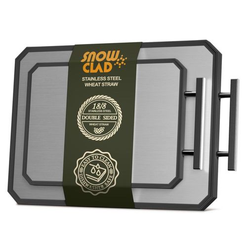 Tabla de cortar de acero inoxidable SNOWCLAD, juego de tablas de cortar de acero de doble cara para cocina, acero inoxidable/paj