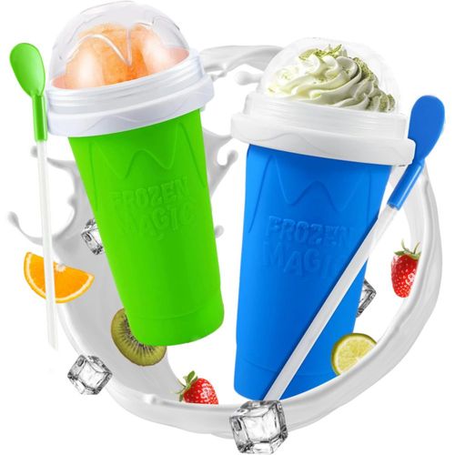 Vaso para granizados (paquete de 2) y máquina para granizados portátil para hacer batidos, jugos, leche y helados. Doble capa de