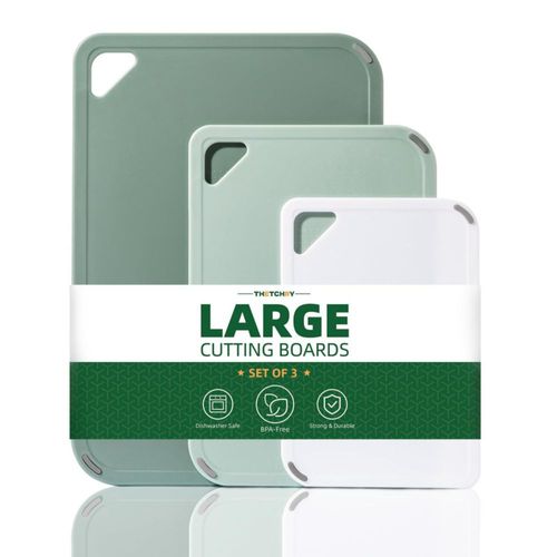 Juego de 3 tablas de cortar de plástico THETCHRY para cocina, sin BPA, antideslizantes, aptas para lavavajillas, reversibles, co