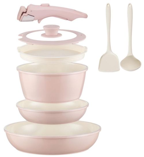 Juego de utensilios de cocina de cerámica antiadherentes de 8 piezas, ollas y sartenes con mango desmontable, apto para horno y