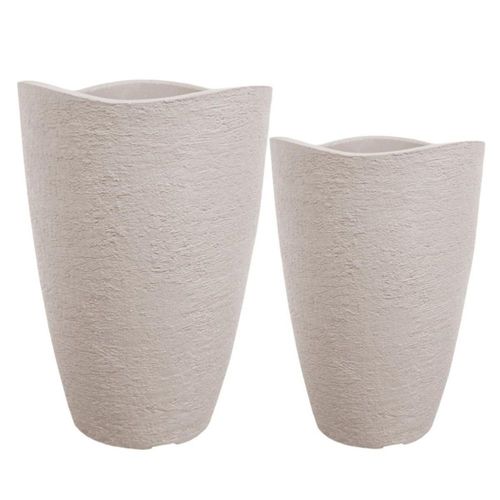 Macetas modernas set de 2 piezas para exteriores Málaga color blanco White off de Polietileno ultra ligera Artego Japi hecho en Brasil