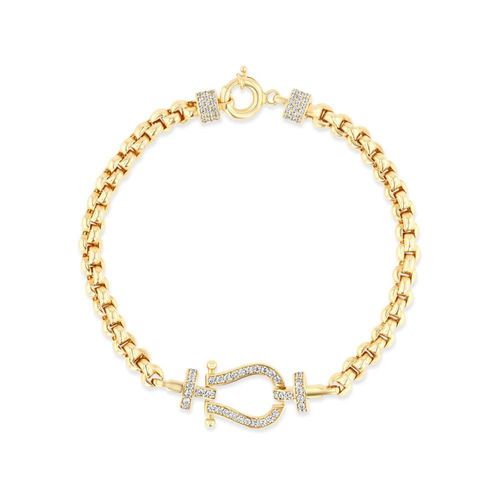 PULSERA DE ORO AMARILLO 14K  CON ZIRCONIAS (19CM)