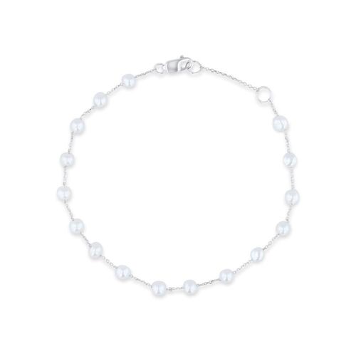 PULSERA DE ORO BLANCO DE 14K CON PERLAS BLANCAS (19.5 CM)