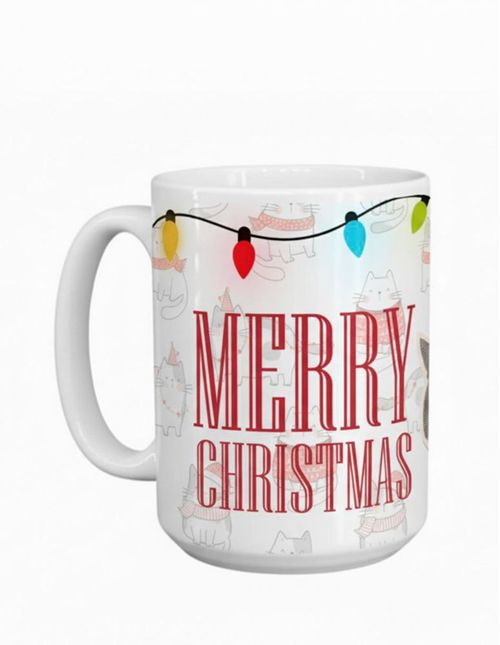 Taza Navideña Gatitos Felices Merry Christmas 15oz