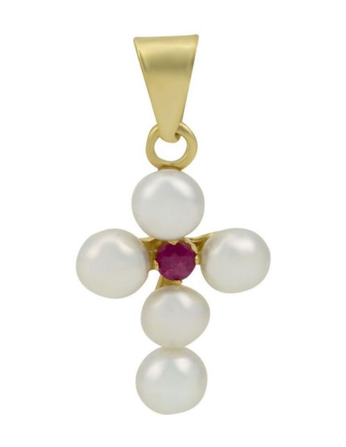 Cruz  Perla Rubí  14k CRISTAL JOYAS RH7760-R