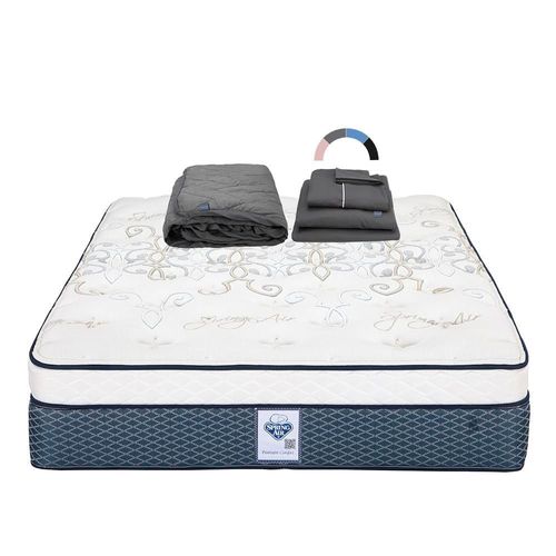 Colchón Queen Size Spring Air Cantabria Azul+ Protector Lux+ Sábanas Royal RGH