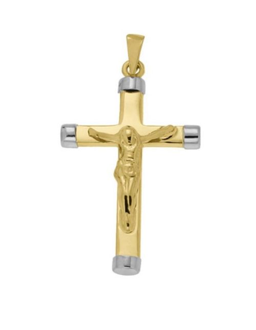 Cruz Con Cristo Oro Bicolor 14k CRISTAL JOYAS JLG9128