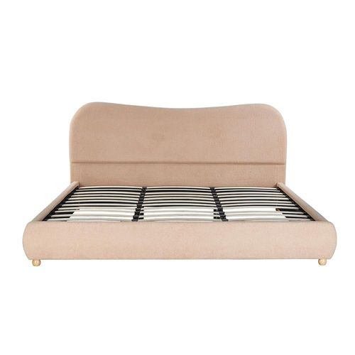 Ilios Innova | Base de Cama King Size Beige con Cabecera Curva Tapizada en Tela Suave, Estructura Resistente con Somier de Tablillas y Patas de Madera