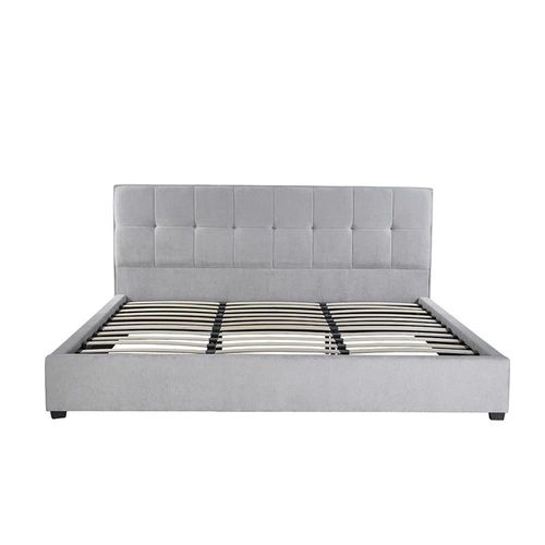 Ilios Innova | Base de Cama King Size Tapizada en Tela Gris con Cabecera Capitoneada, Estructura de Madera y Somier de Tablillas Resistentes