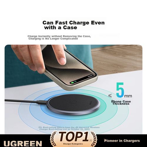 Base Carga Inalámbrica UGREEN 15W Negra