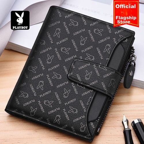 Billetera Playboy Corta de PVC Negra Multifuncional para Hombre