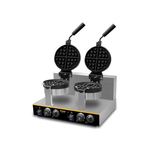 Waflera Doble Belga Giratoria Profesional, Cabezales de 180°, Control de Temperatura, 1850W, Antiadherente, con Temporizador, WABE-2400