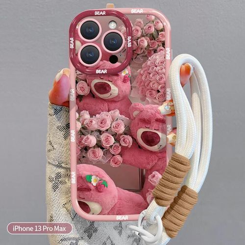 Funda Para Iphone 13 Pro Max Yingkaida Silicón Rosa Con Correa
