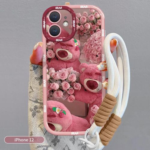 Funda Para Iphone 12 Yingkaida Silicón Rosa Protector Lente Correa